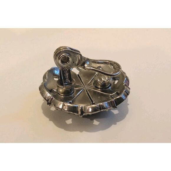 Vintage Monet Clip On Earrings Silver Tone Black Filigree Round Butterflies - Picture 7 of 7